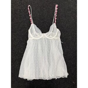 Y2K Escante Fairycore White Polka Dot Babydoll Slip with Floral Straps size Med